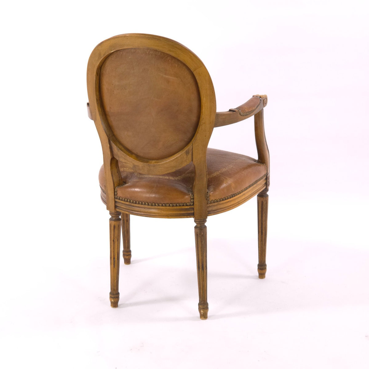 Early 20th Century Louis XVI Revival Leather Fauteuil Armchair