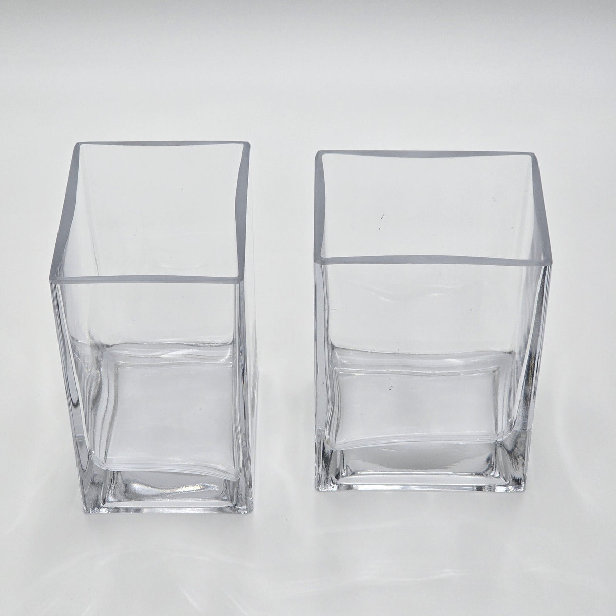 Vintage Clear Glass Cube Vases Set of 2
