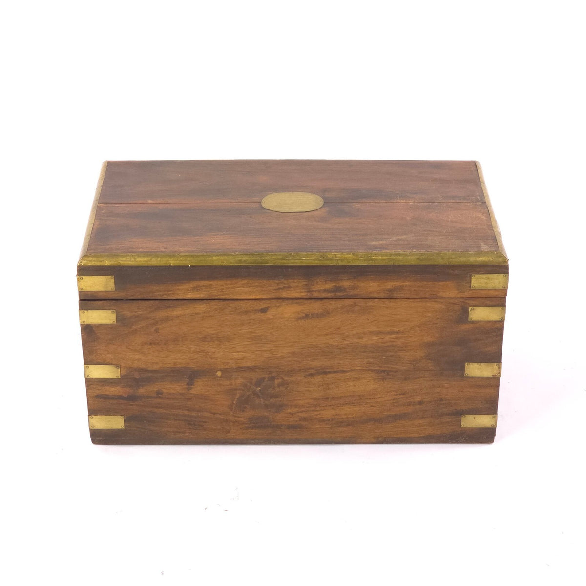 Antique 19th Century Walnut Campaign Chest - Brass Bound Hardwood Storage Box