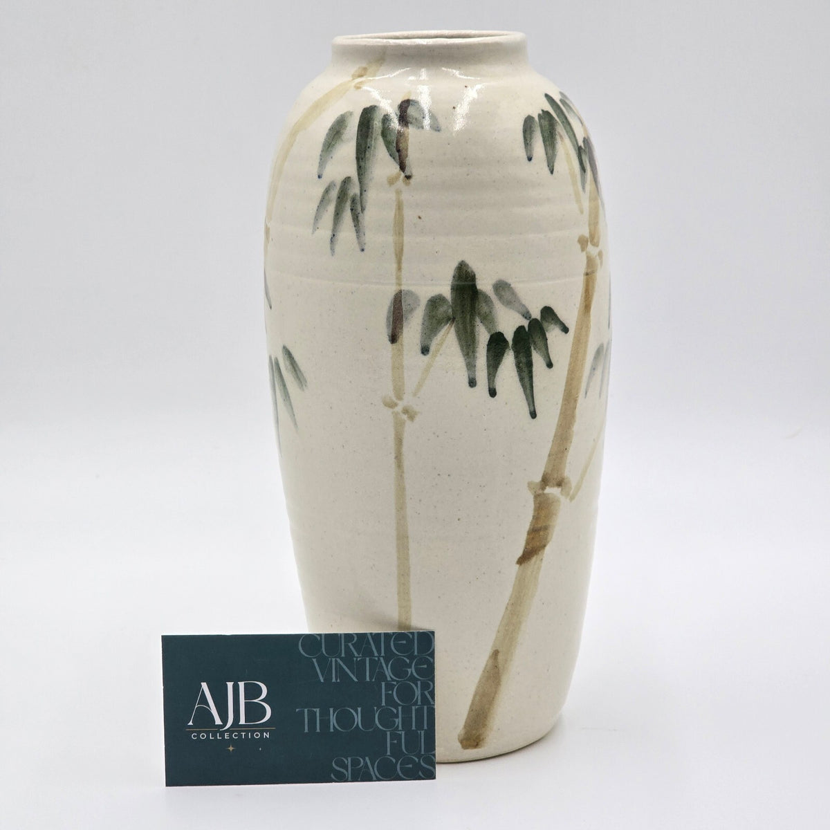 Barbara Heard Signed Studio Pottery Bamboo Vase Hand Painted Ceramic 9.5"