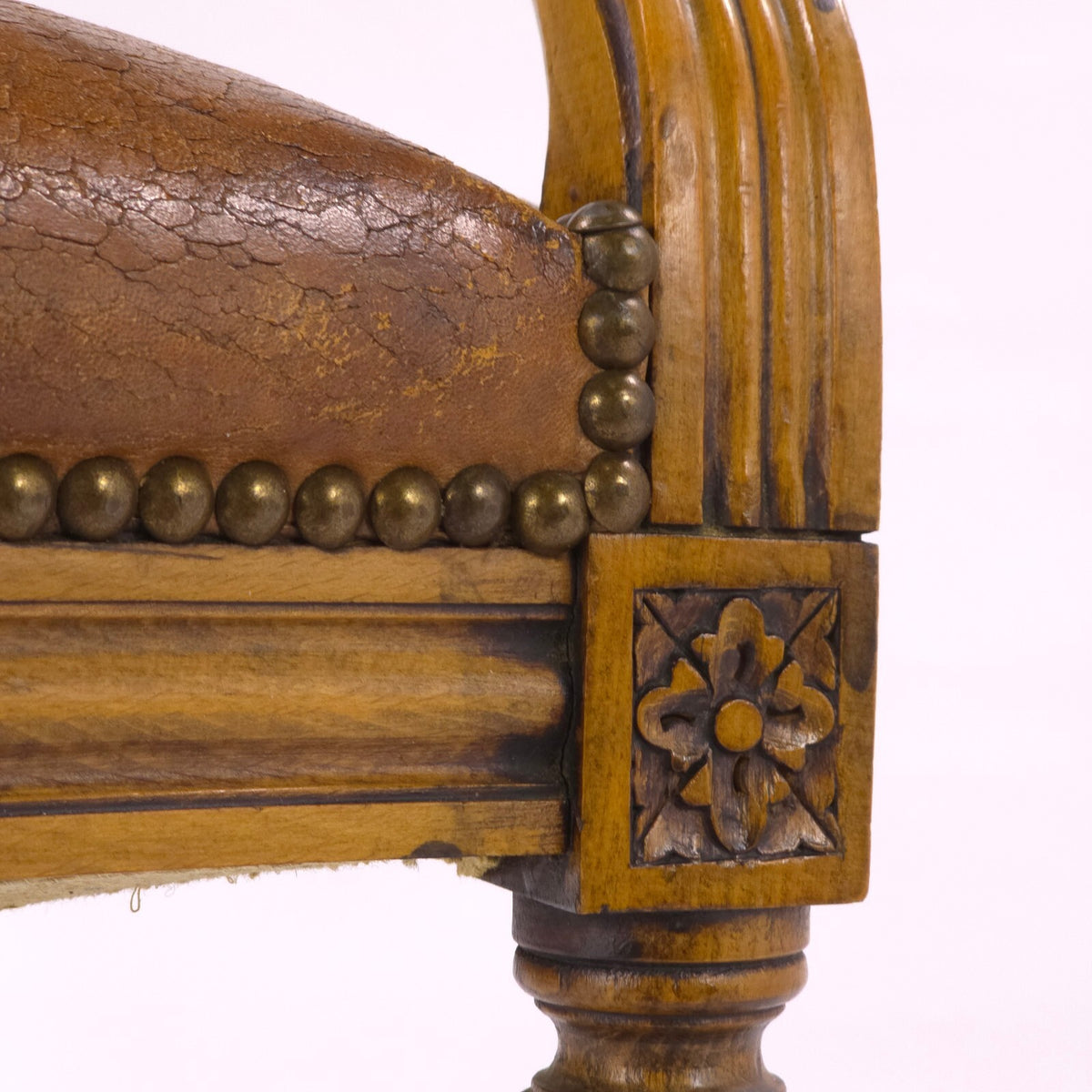 Early 20th Century Louis XVI Revival Leather Fauteuil Armchair