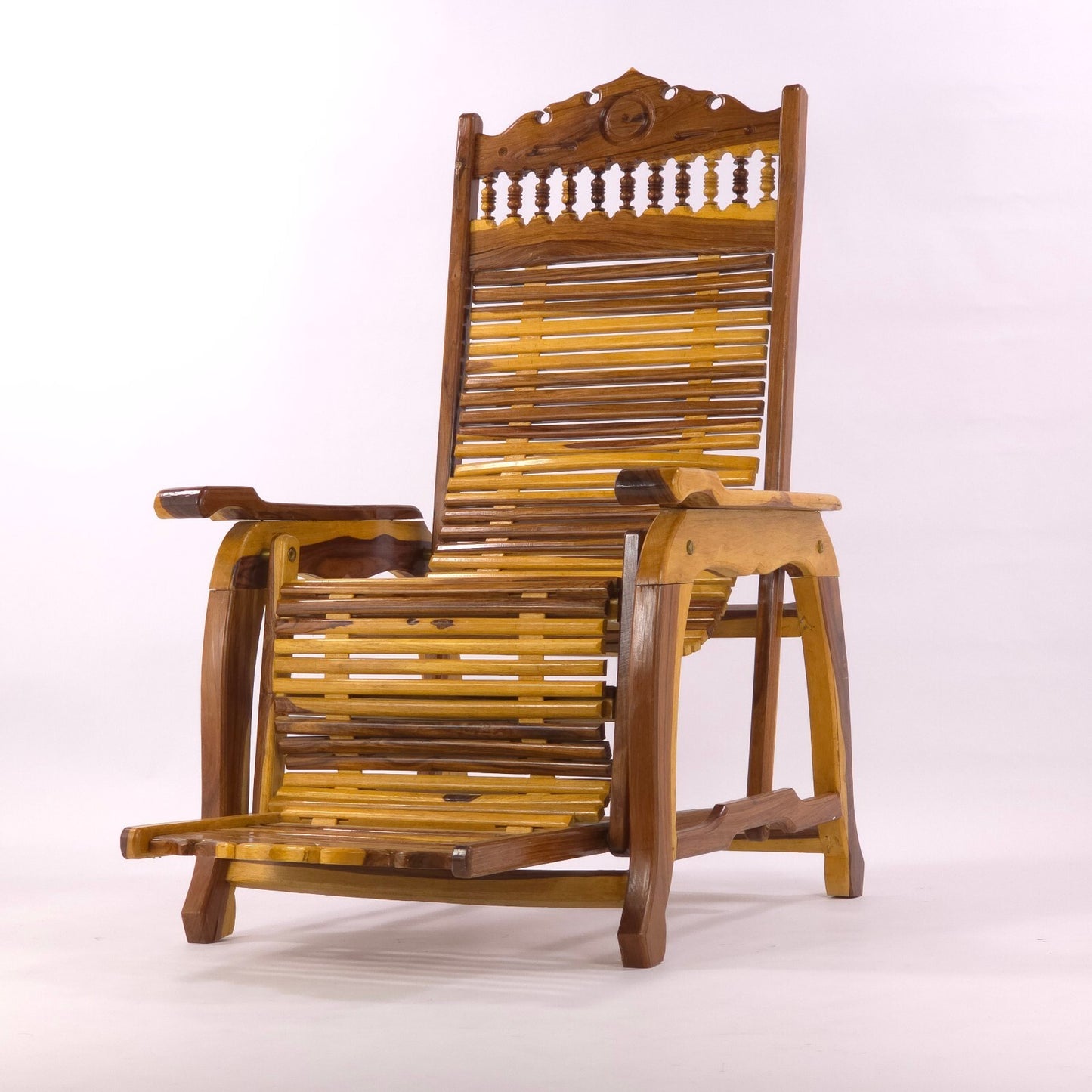 Andre Arbus Style Reclining Chaise Lounge Chair - Carved Hardwood Accent Chair