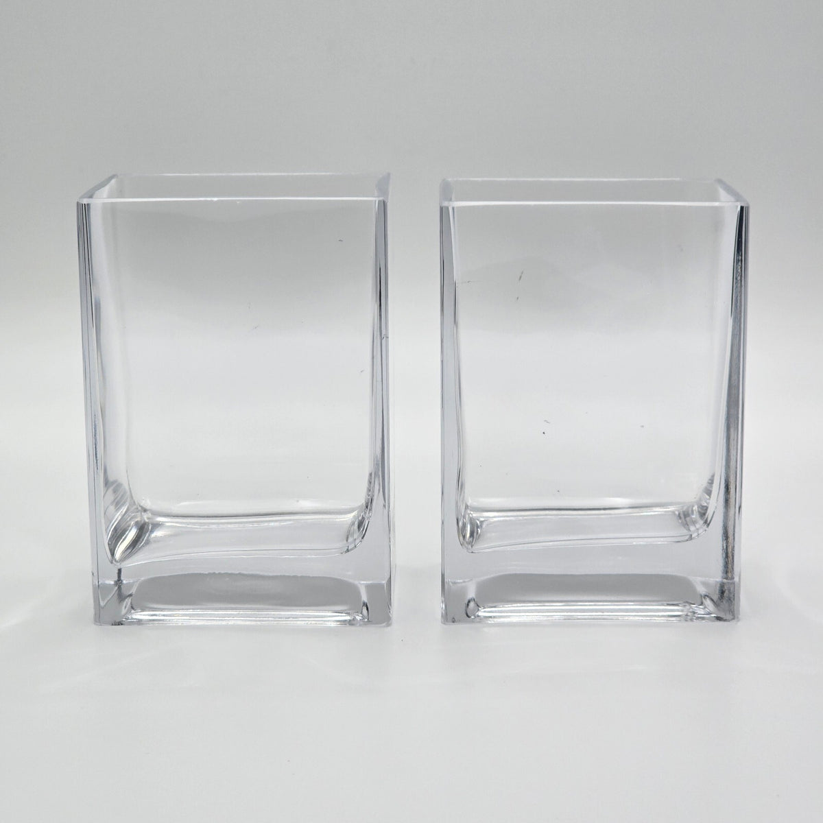 Vintage Clear Glass Cube Vases Set of 2