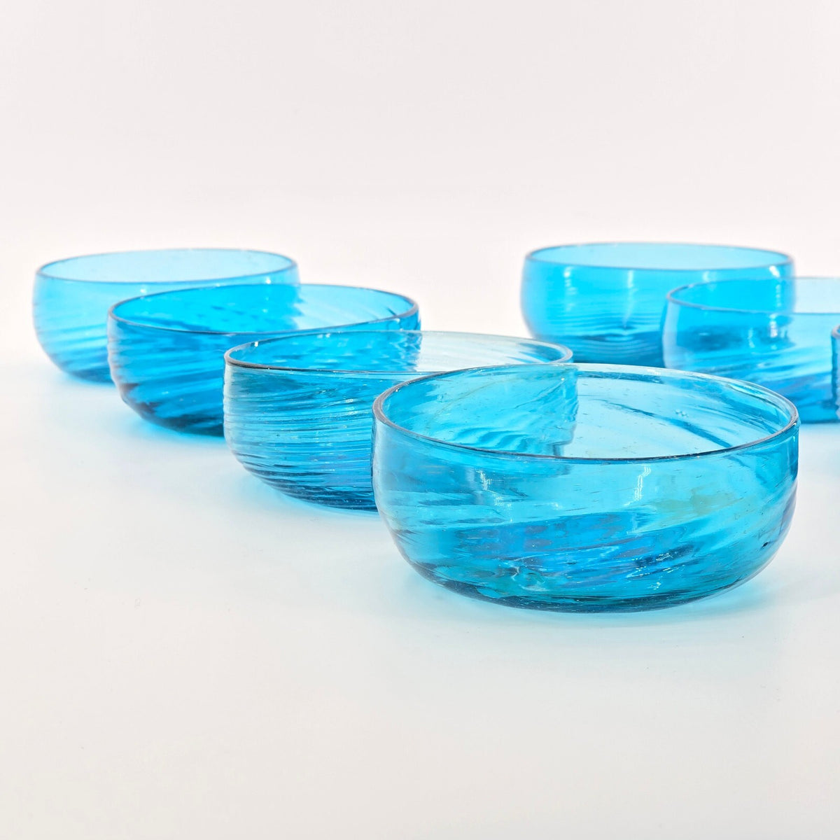 Vintage Mexican Blue Swirl Glass Bowls Set of 8 Ávalos Style