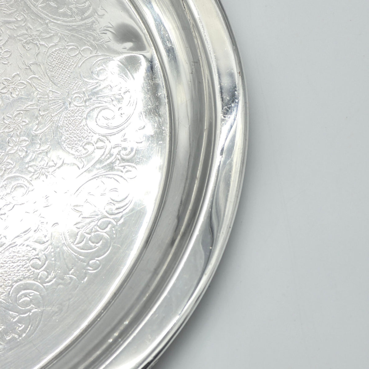 Vintage F.B.R. 2311 Silver on Copper Round Serving Tray Floral 12"