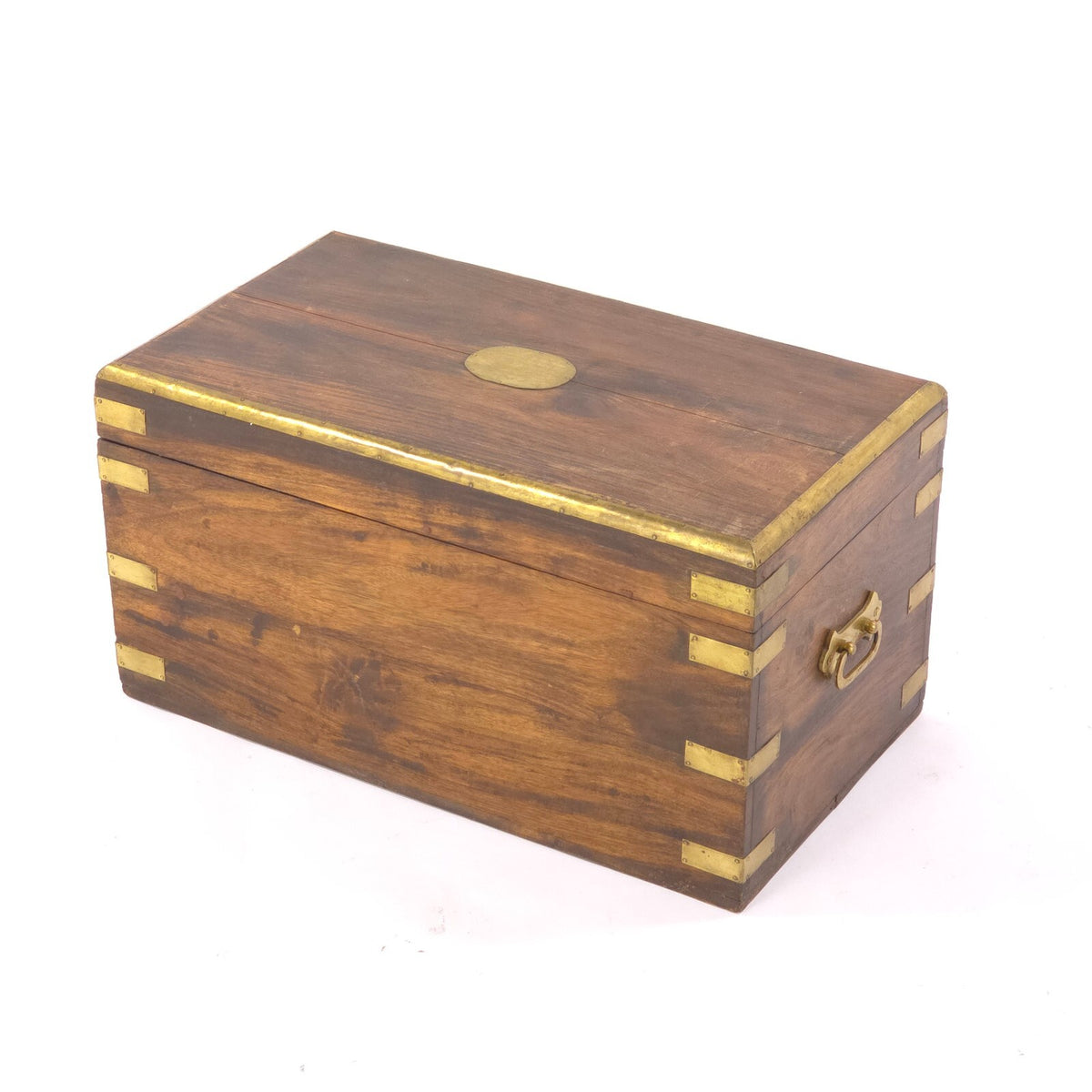 Antique 19th Century Walnut Campaign Chest - Brass Bound Hardwood Storage Box
