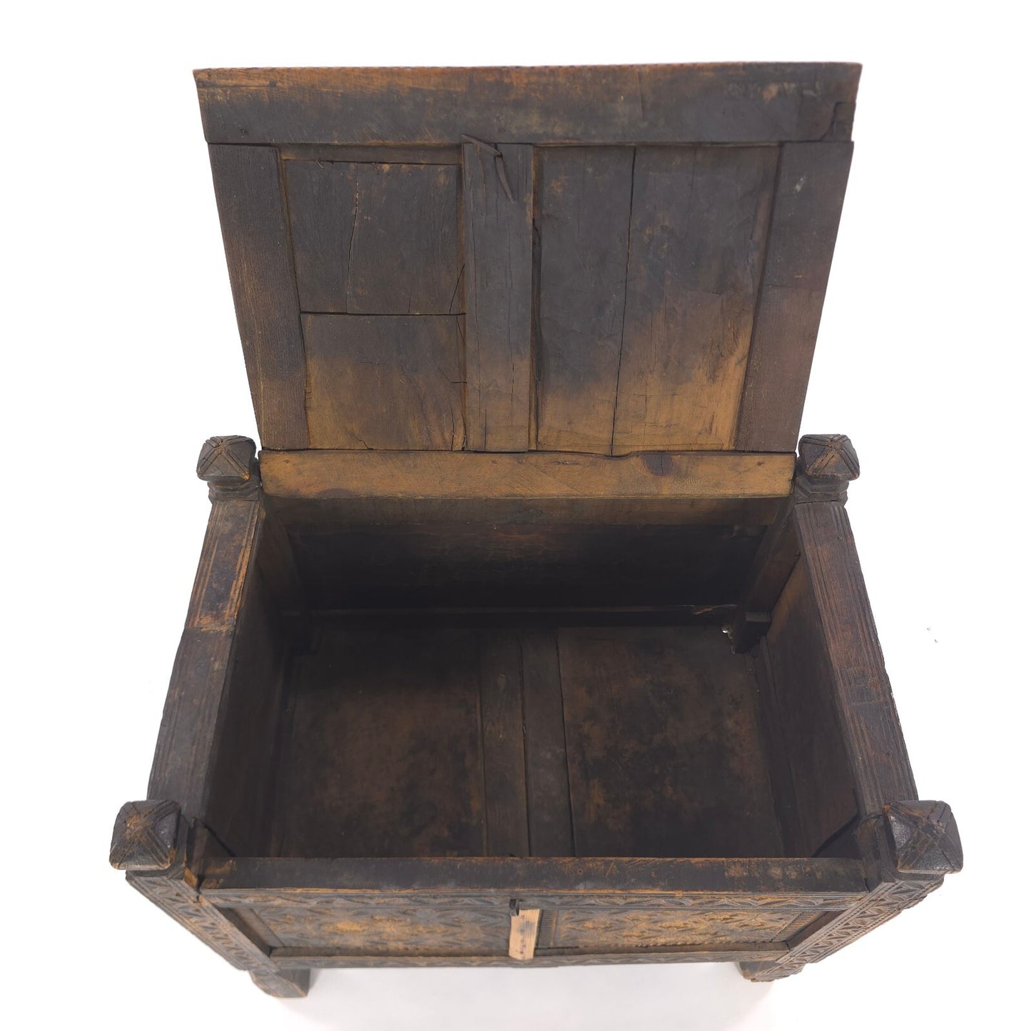 Antique 19th Century Swat Valley Hand-Carved Cedar Dowry Chest/Tribal Box Table