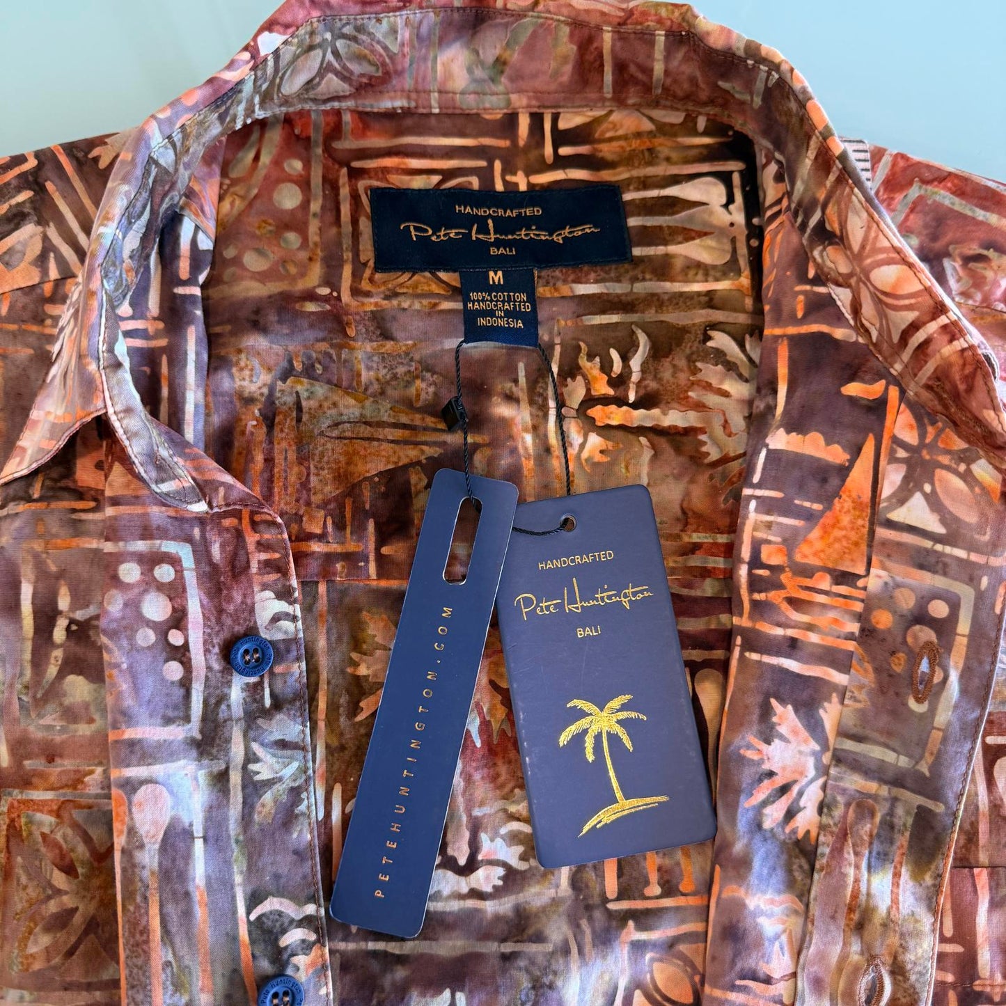 Pete Huntington Handcrafted Short Sleeve Orange/Rust Shirt Men's Medium