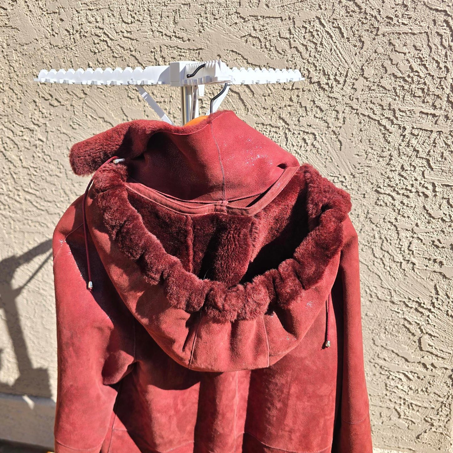 Designer Ilgazli Burgundy Genuine Shearling Lambskin Jacket w/ Detachable Hood