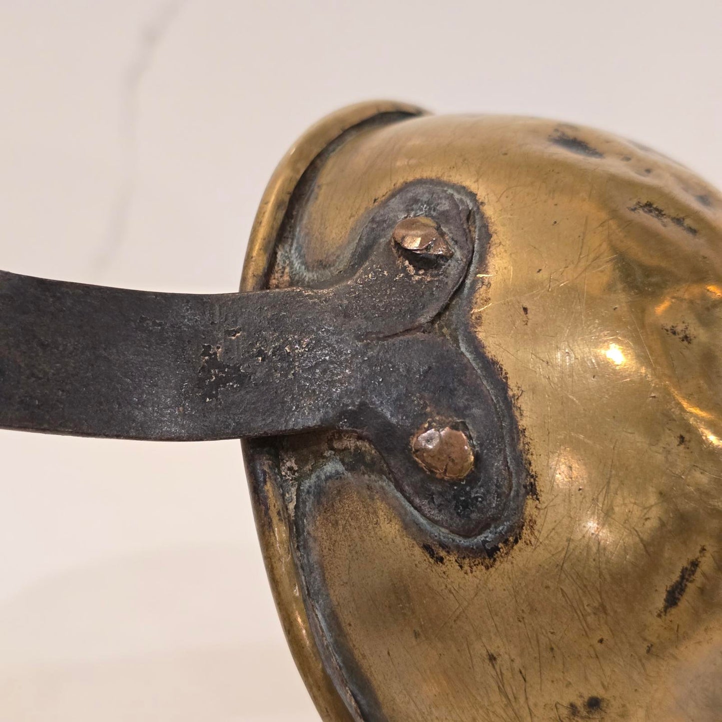 Antique Brass Ladle or Dipper with Forged Iron Handle and Copper Rivets