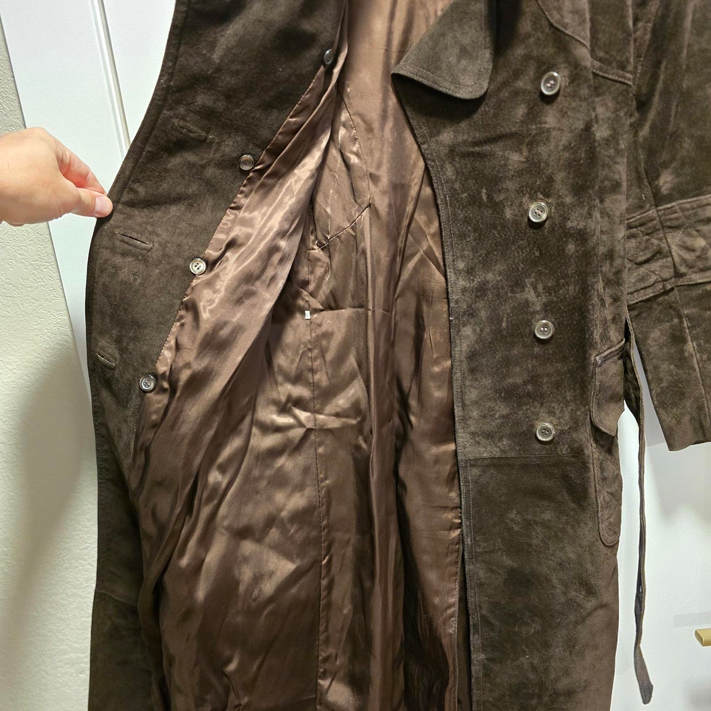 Vintage Sysser Ginsborg Design Brown Suede Trench Coat