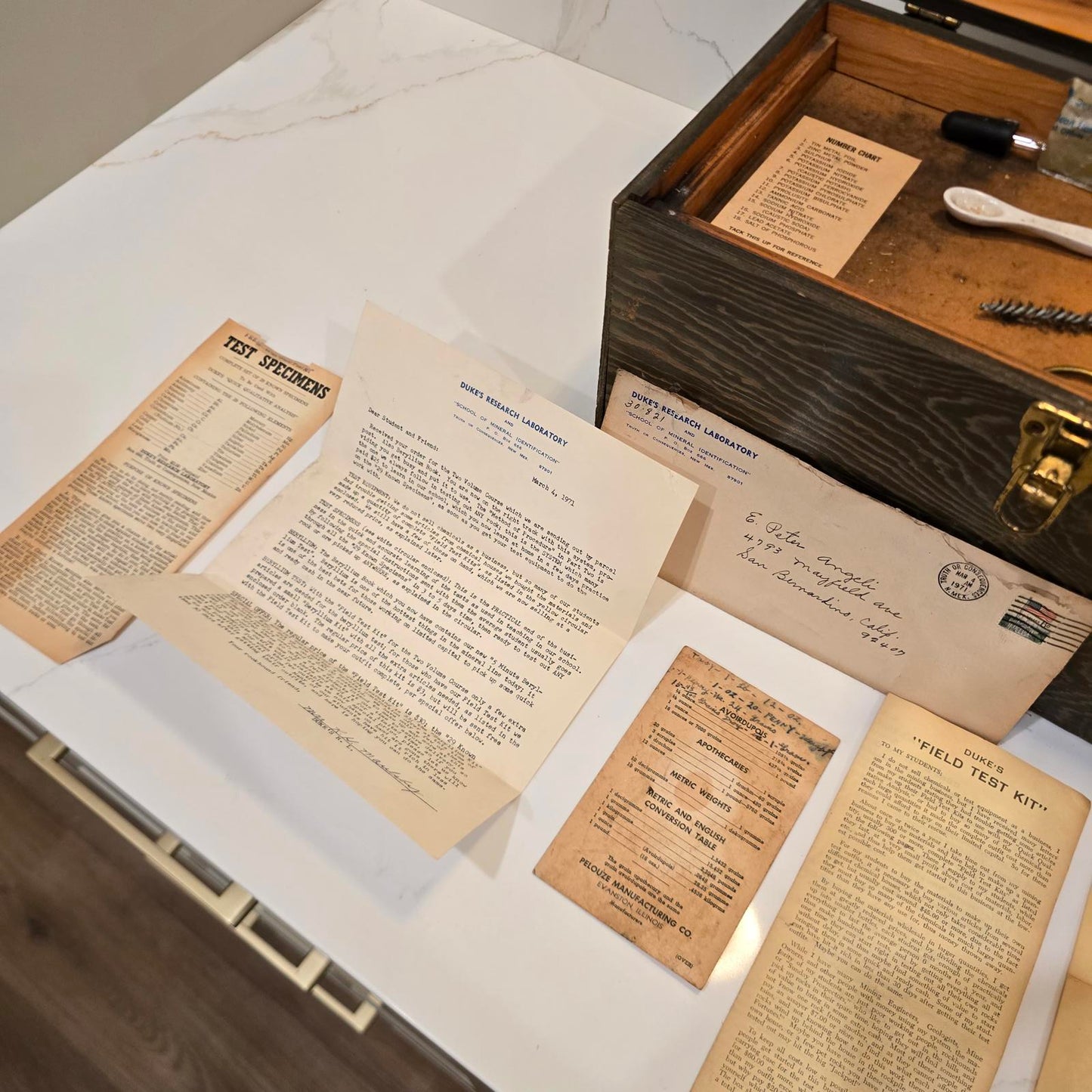 Vintage Apothecary/Geological Testing Set with Bottles, Instruments, and Chemicals