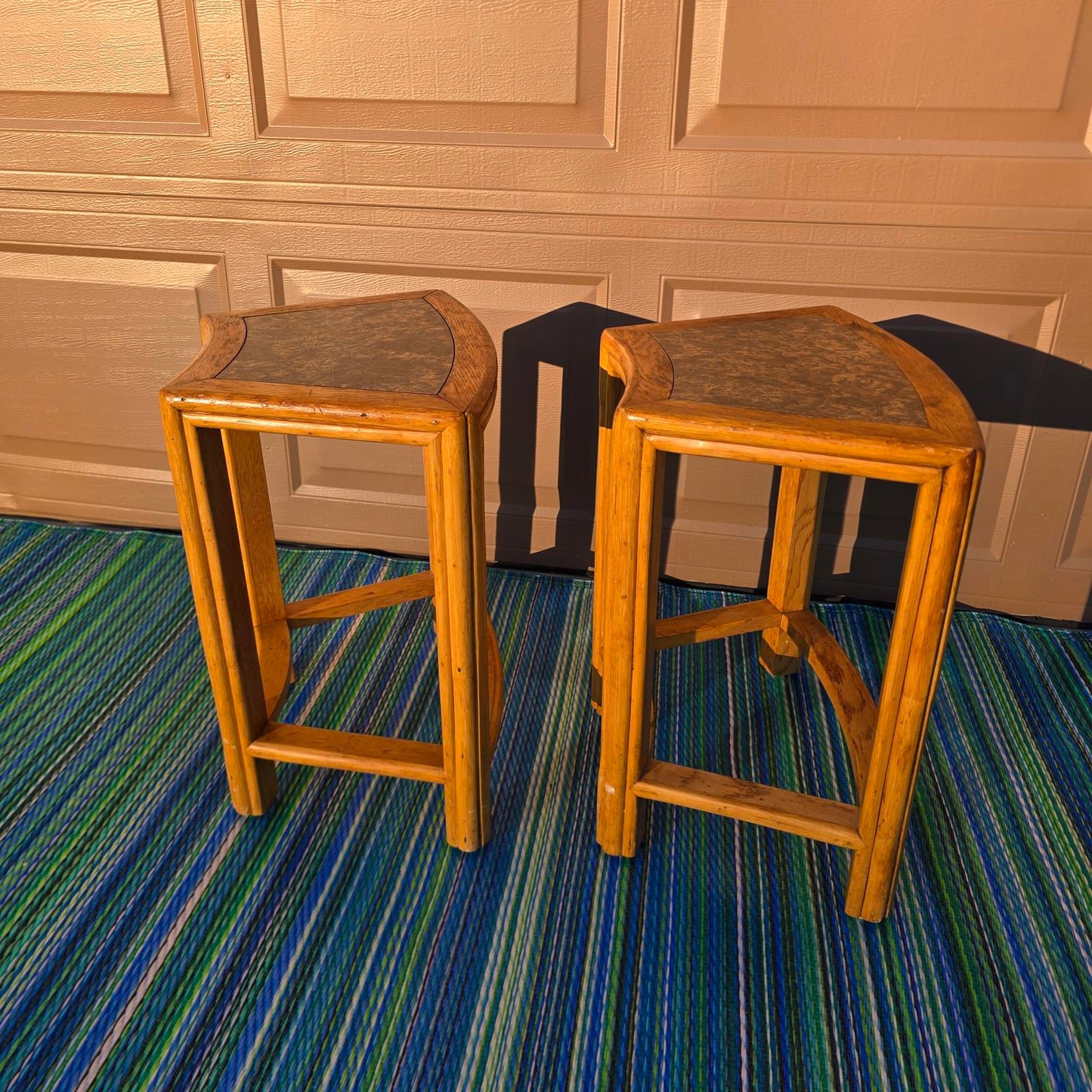 Vintage McGuire Oak Curved Side Tables/Stools