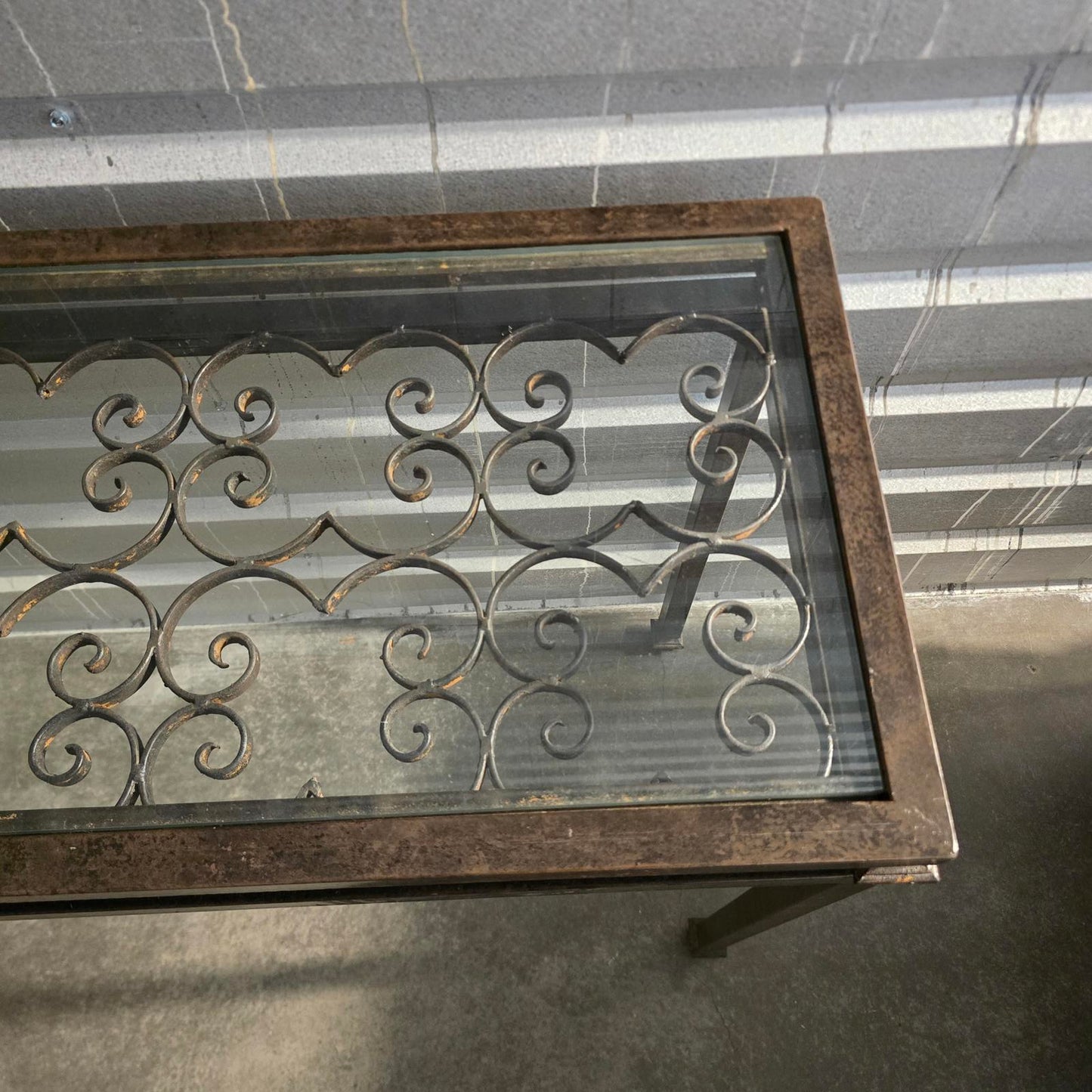 Spanish Revival Wrought Iron Glass-Top Console Table