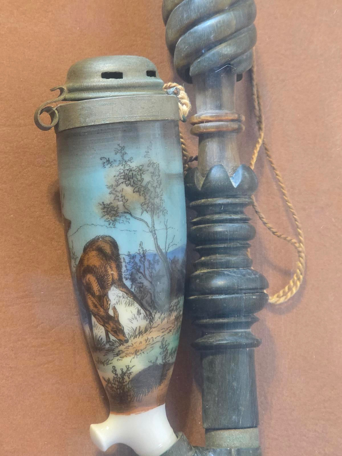 Framed Antique German or Bavarian Hunter's Pipe