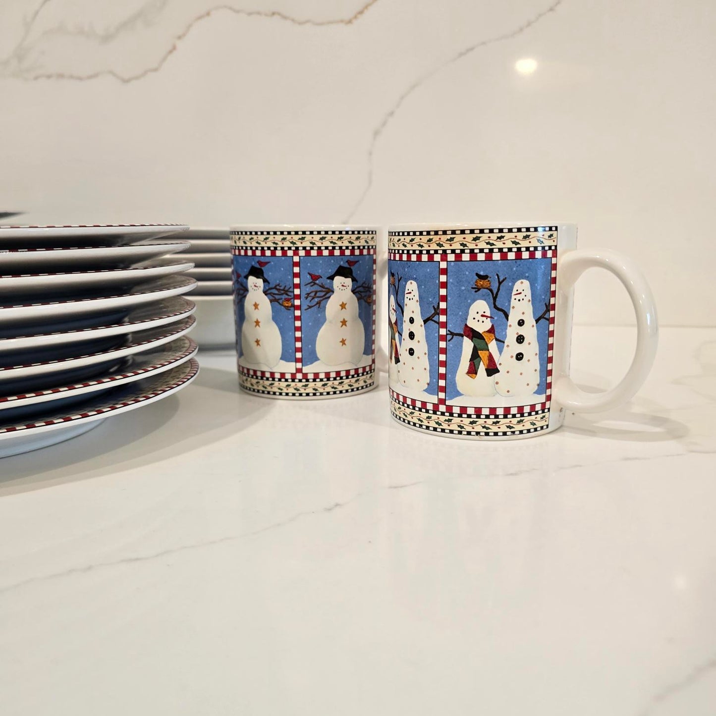 Debbie Mumm Snowman Dinnerware and Vintage Reed and Barton Snowman S & P Shakers