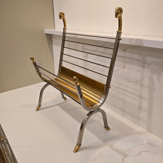 Vintage Maison Jansen Style Rams Head Magazine Rack