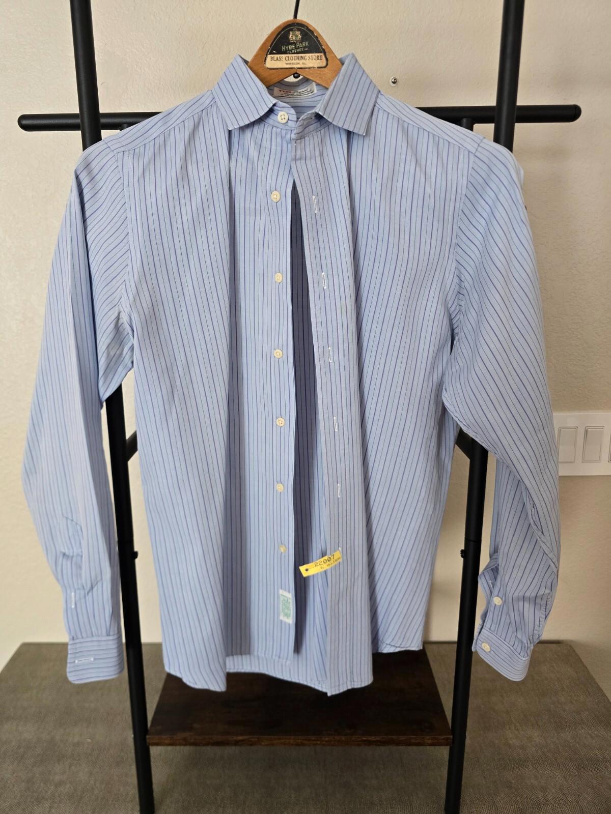 Vintage Women's Pinpoint Cotton Shirt/ Blue with Pinstripes - Small