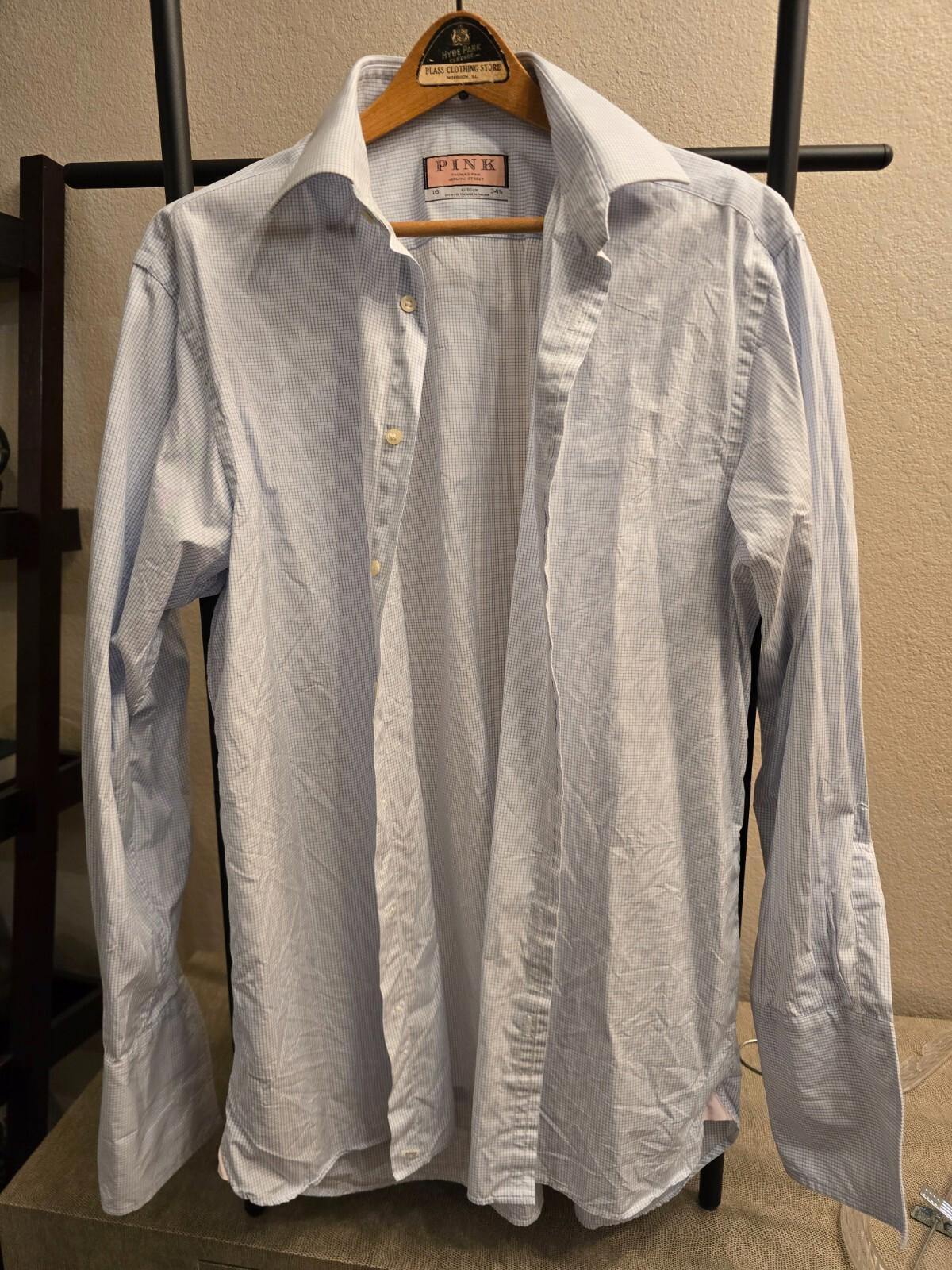 Thomas Pink Men's Blue Checked Dress Shirt - Size 16