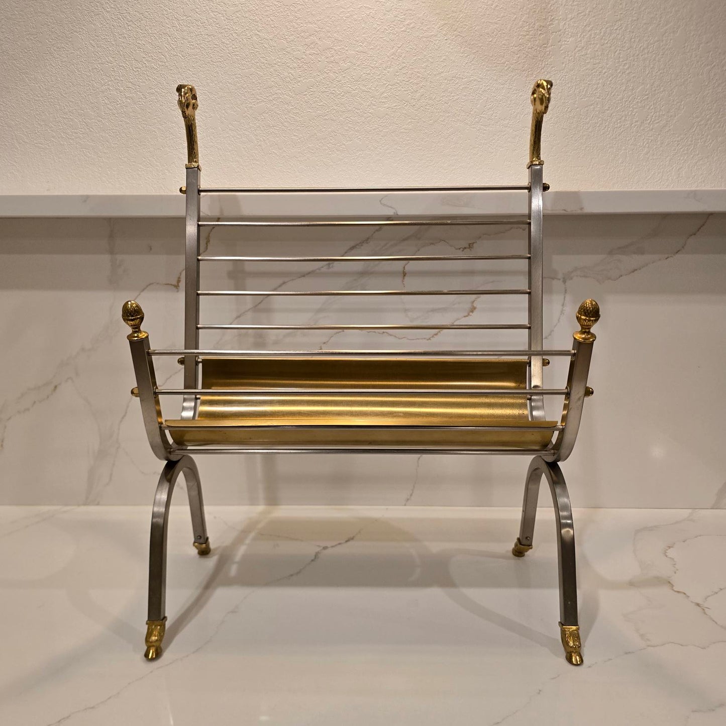 Vintage Maison Jansen Style Rams Head Magazine Rack