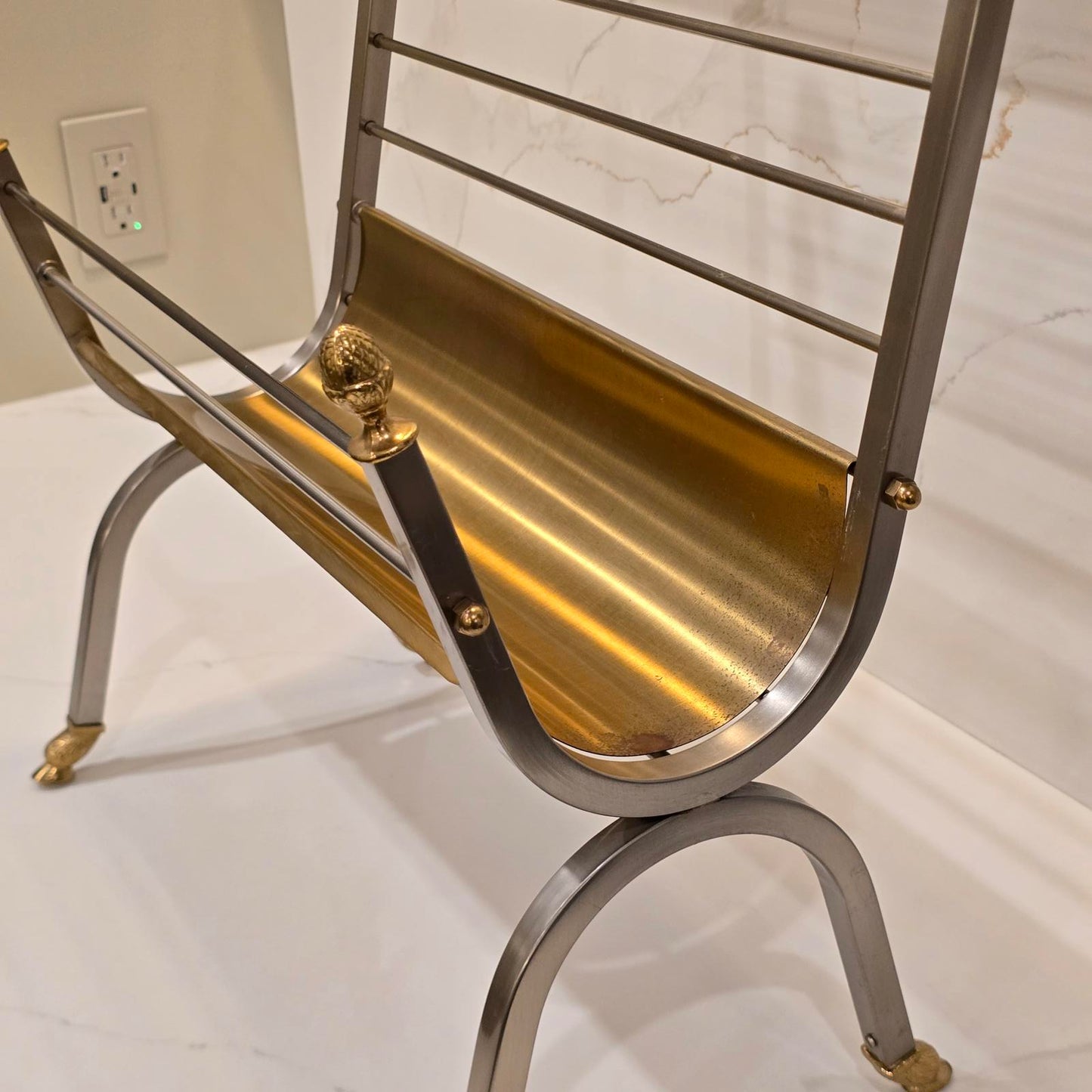 Vintage Maison Jansen Style Rams Head Magazine Rack