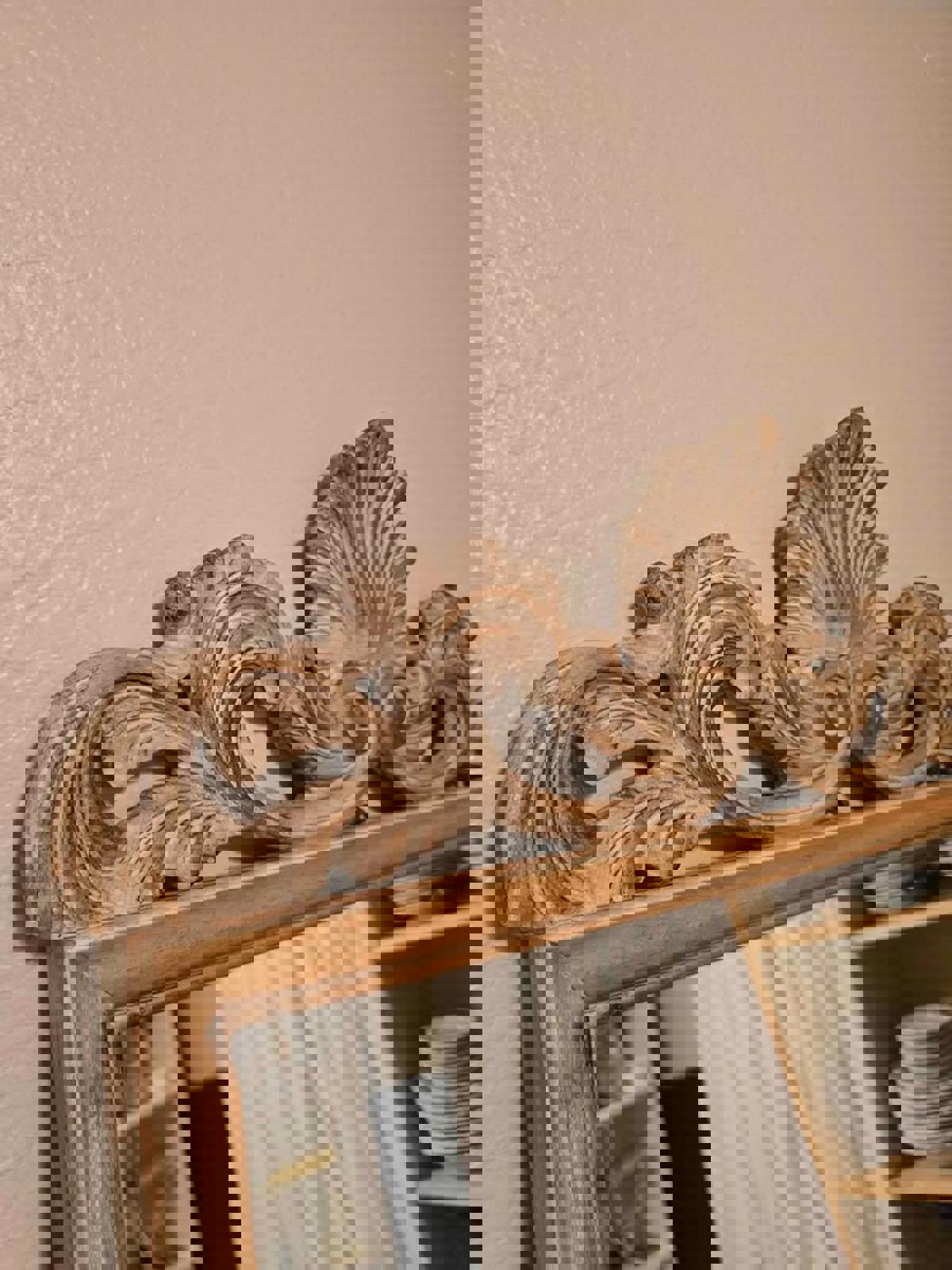 Vintage Italian Roccoco Style, Wood Mirror with Shell and "C" Scroll Motif