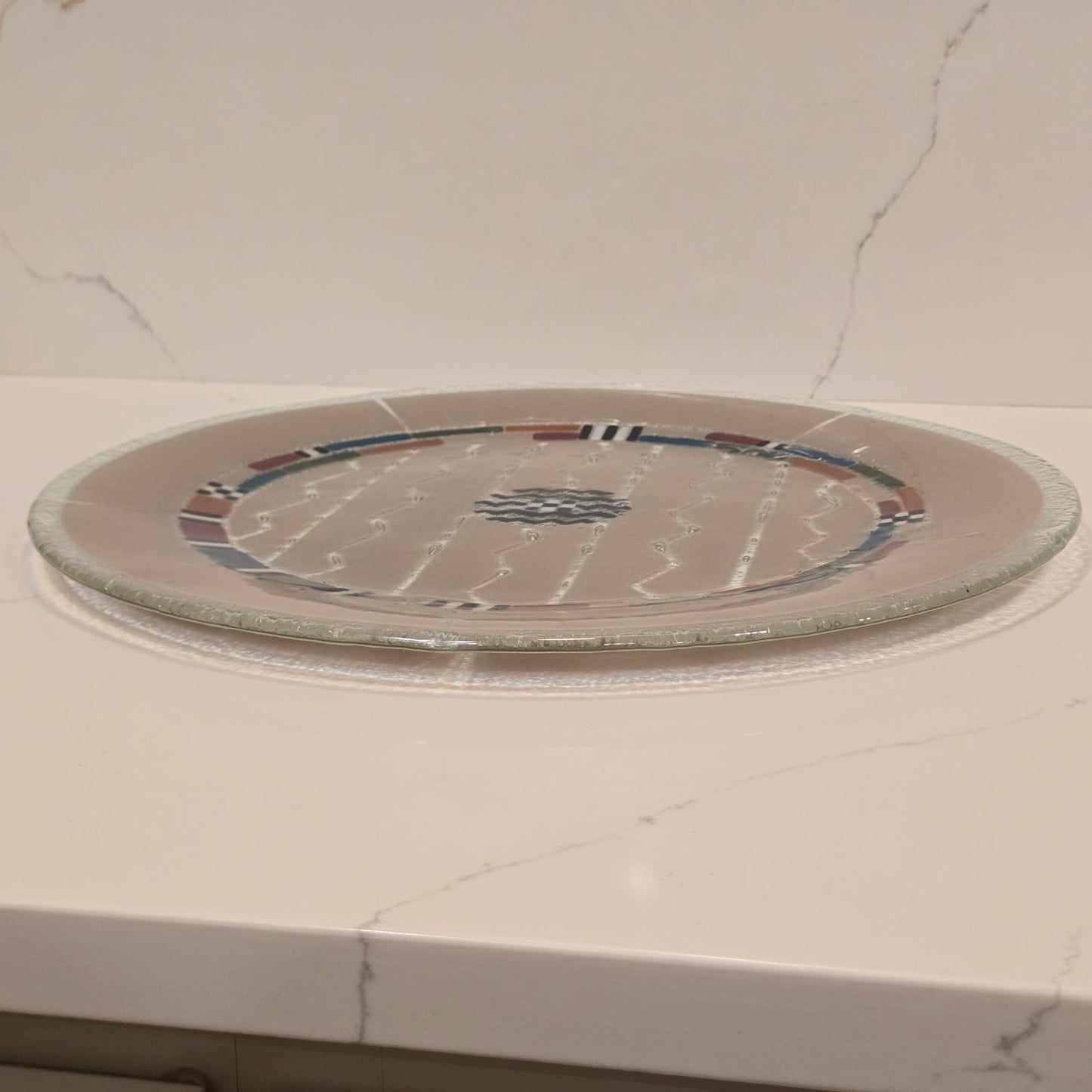 Ann Mallory / Peggy Karr Fused Art Glass Platter w/ Stand