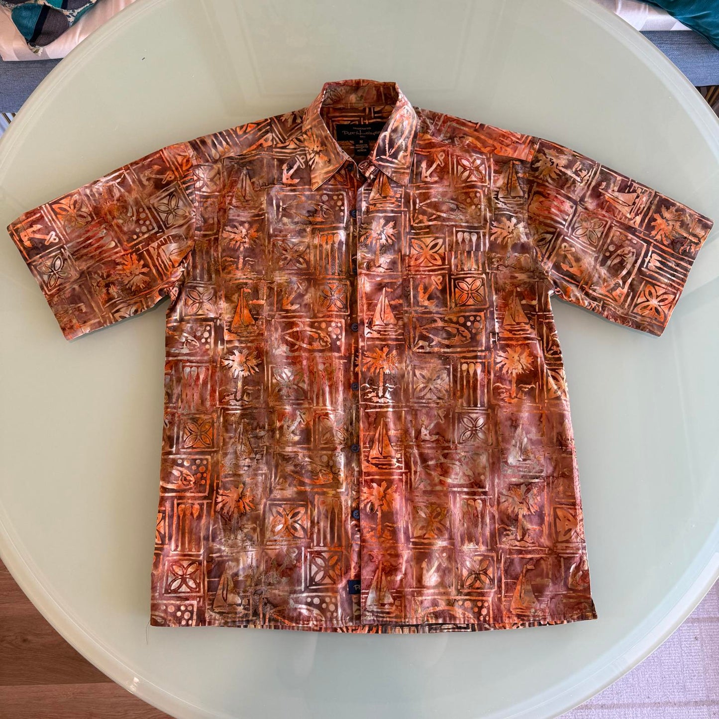 Pete Huntington Handcrafted Short Sleeve Orange/Rust Shirt Men's Medium