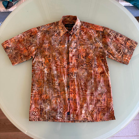 Pete Huntington Handcrafted Short Sleeve Orange/Rust Shirt Men's Medium
