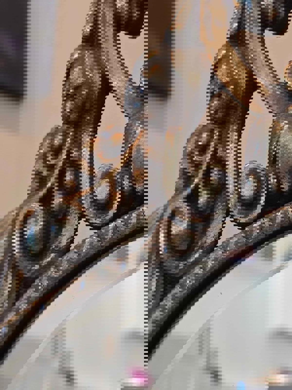 Antique Victorian Italian Etched Glass Triple-Panel Mantel/Sideboard Mirror