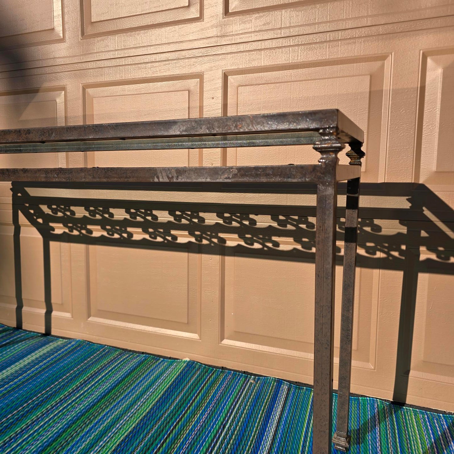 Spanish Revival Wrought Iron Glass-Top Console Table