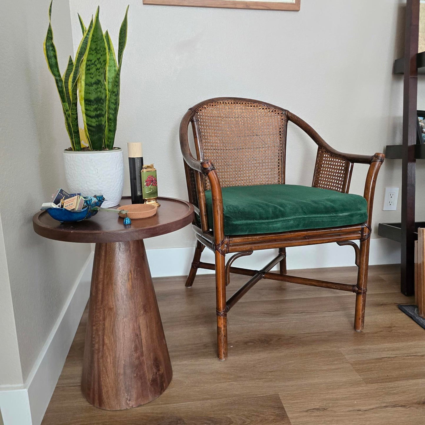 Vintage McGuire Style Faux Bamboo and Rattan Cane Chair