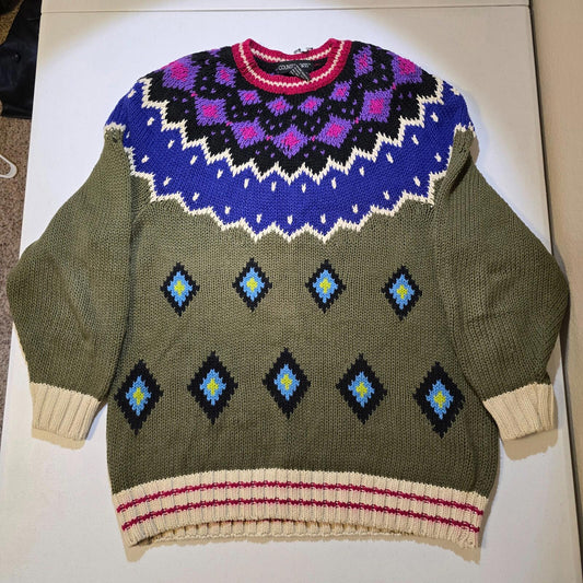 Counterparts Small Women's Sweater - Green W/ Purple / Blue