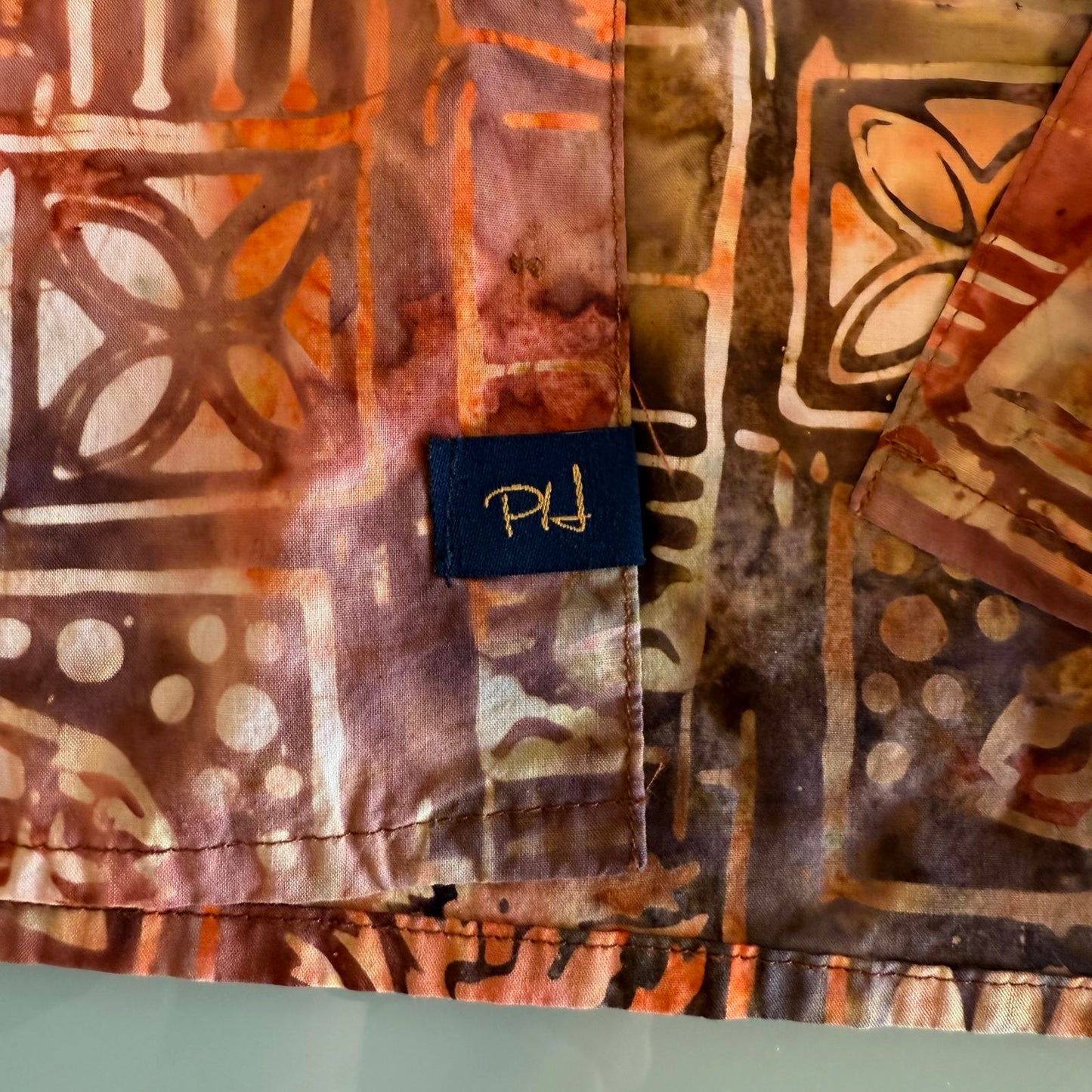 Pete Huntington Handcrafted Short Sleeve Orange/Rust Shirt Men's Medium