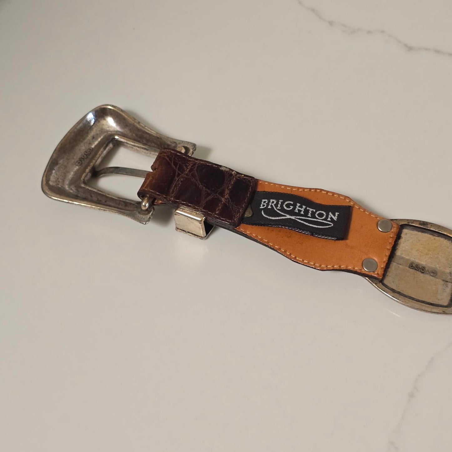 Vintage Brighton Western Silver-plated Conch and Leather Belt