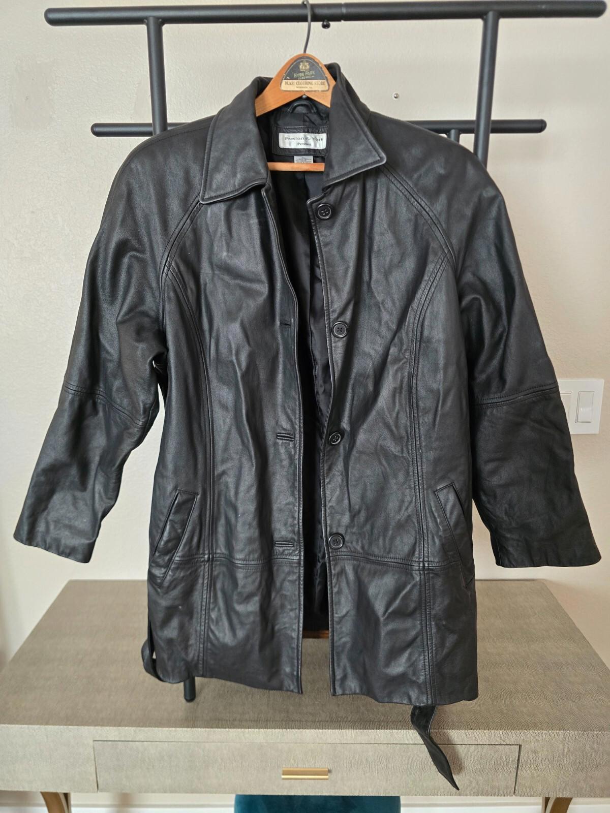 Preston & York Leather Women's Black Jacket with Belt - Petite Large