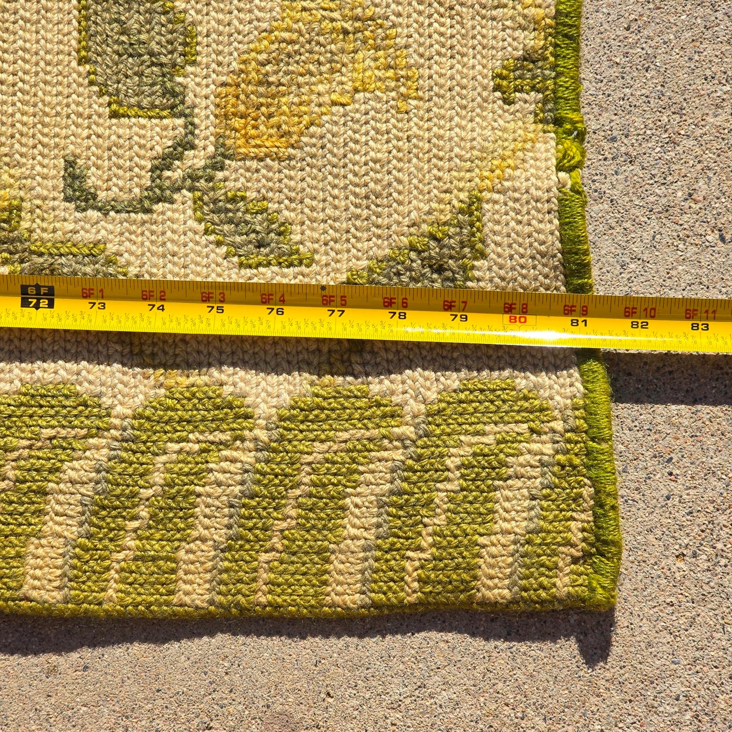 Vintage Hand-Knotted Wool Floral Needlepoint Rug -Green and Cream