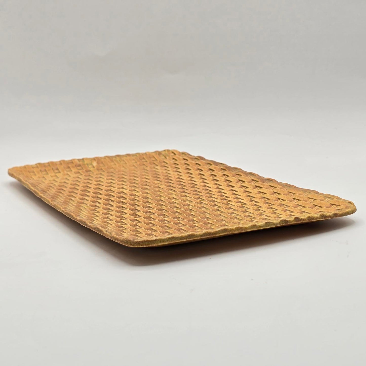 Handcrafted Studio Pottery Basket Weave Pattern - Set of 2, Rectangular Dishes