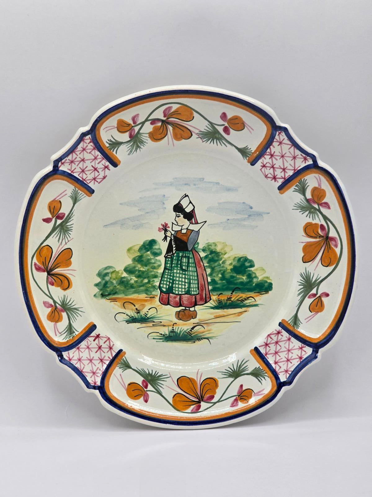 Vintage HB Quimper French Faience Pottery Plates