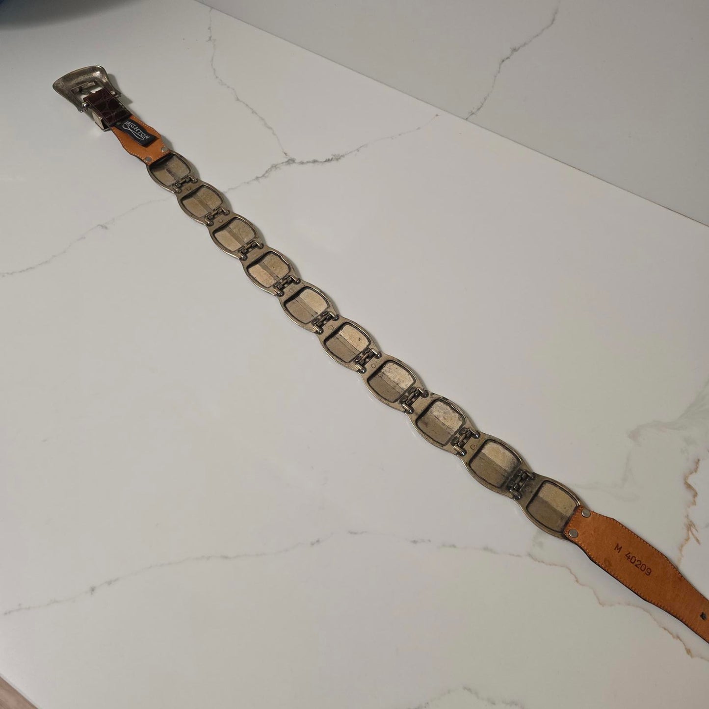 Vintage Brighton Western Silver-plated Conch and Leather Belt