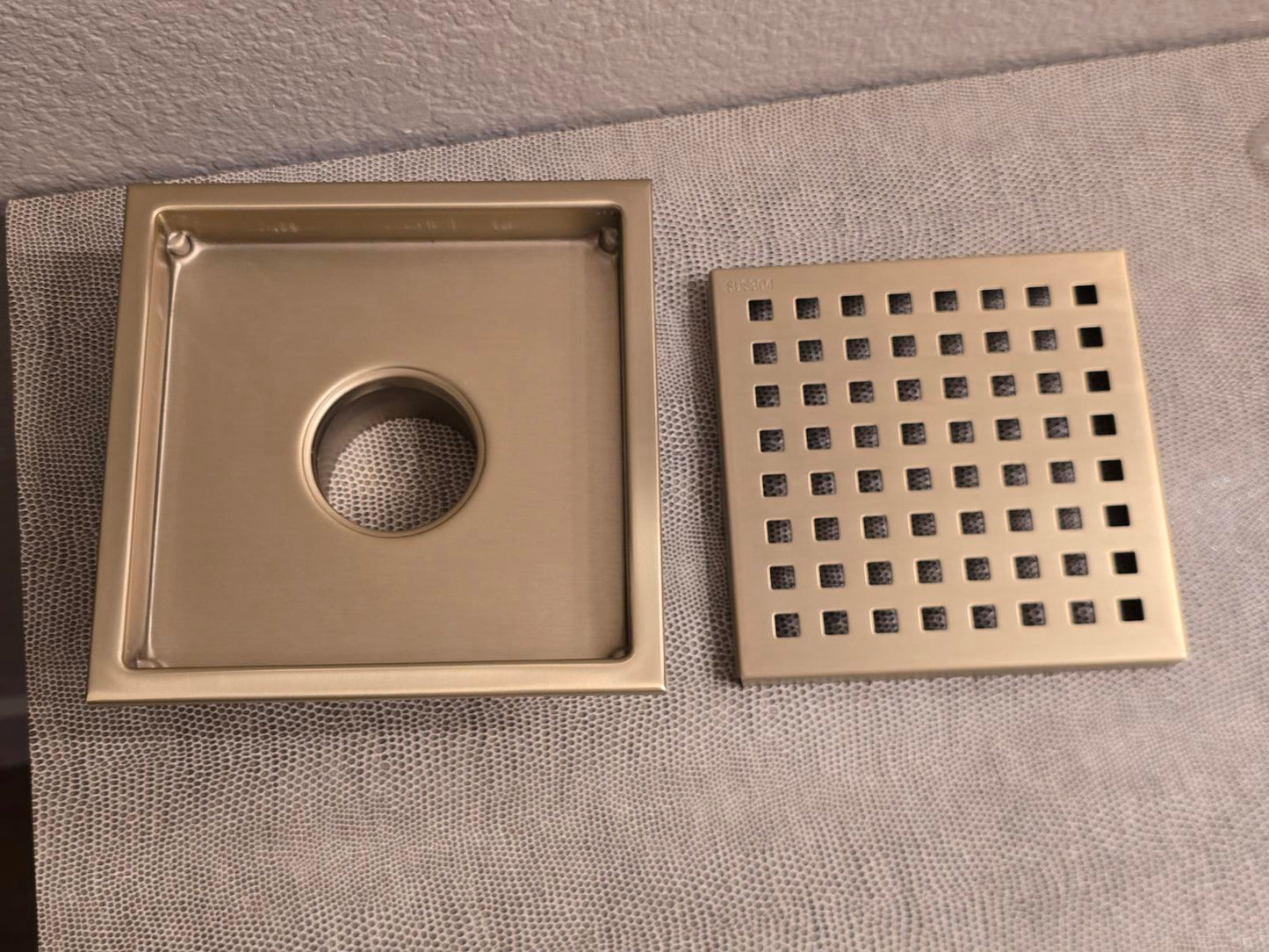 Quality 304 Stainless Steel 6" Square Shower Drain - Brushed Gold Finish