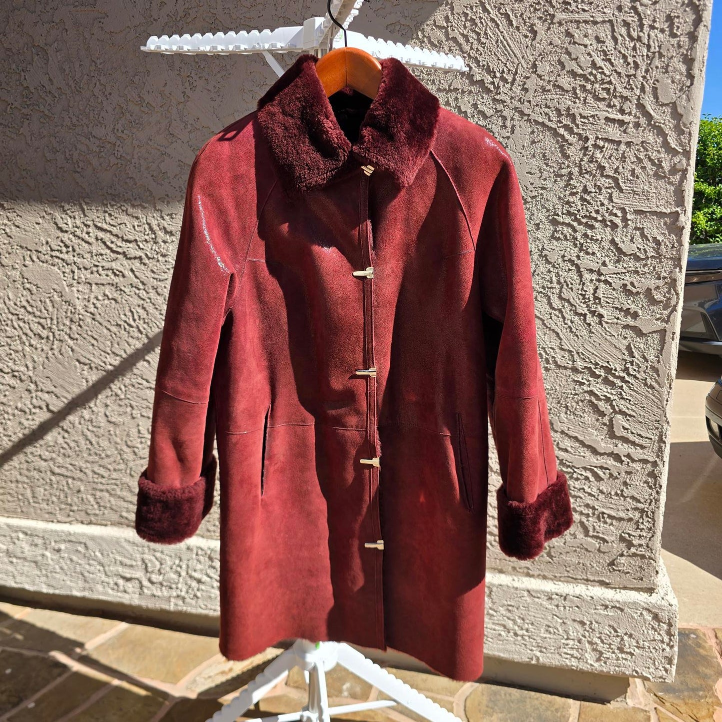 Designer Ilgazli Burgundy Genuine Shearling Lambskin Jacket w/ Detachable Hood