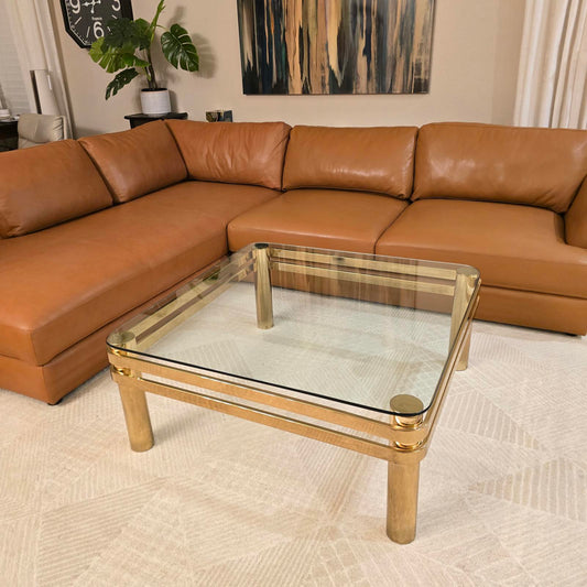 Vintage Art Deco/Hollywood Regency Brass and Glass Coffee Table