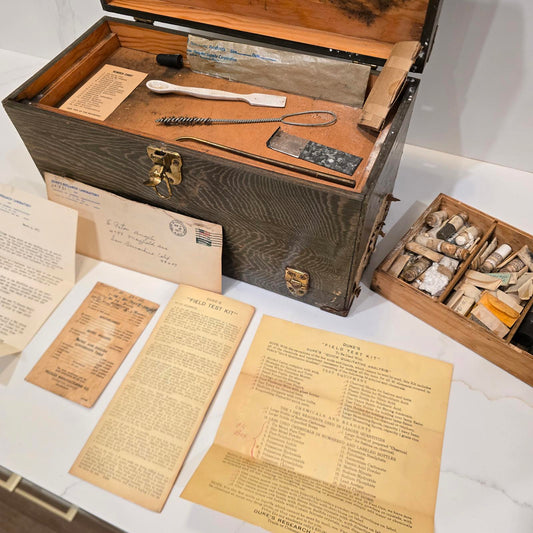 Vintage Apothecary/Geological Testing Set with Bottles, Instruments, and Chemicals