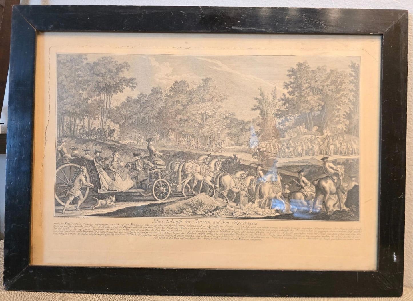 Antique Johann Elias Ridinger Engraving-"The Arrival Of The Prince At The Rendez