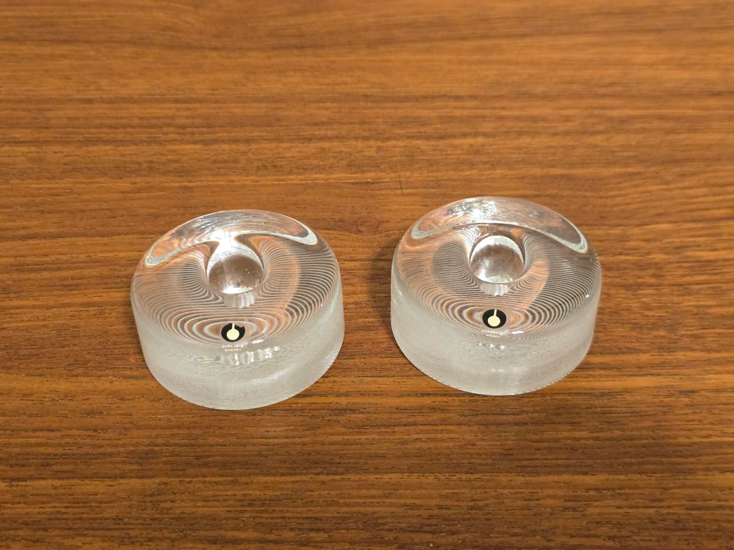 Vintage MCM Pukeberg Sweden Glass Candle Holders