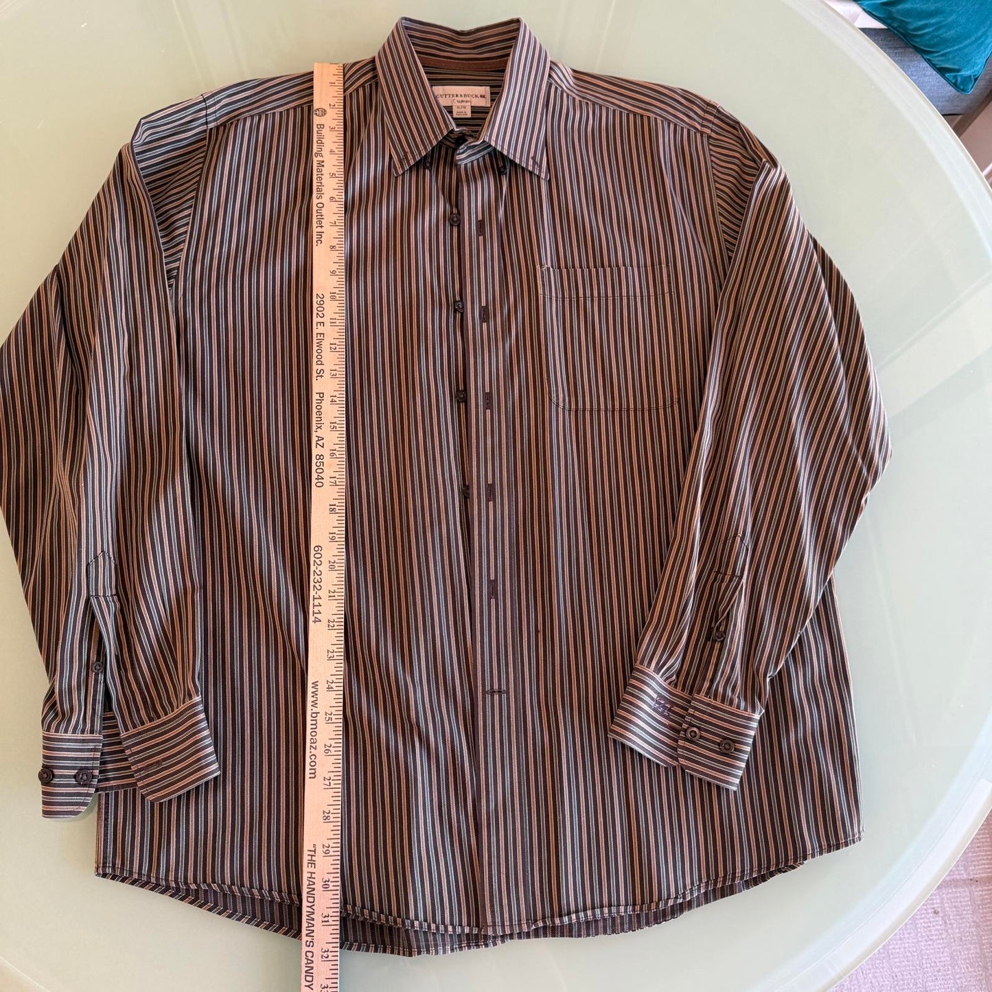 Cutter & Buck Brown Striped Men's XL Long Sleeve Button-Down Shirt