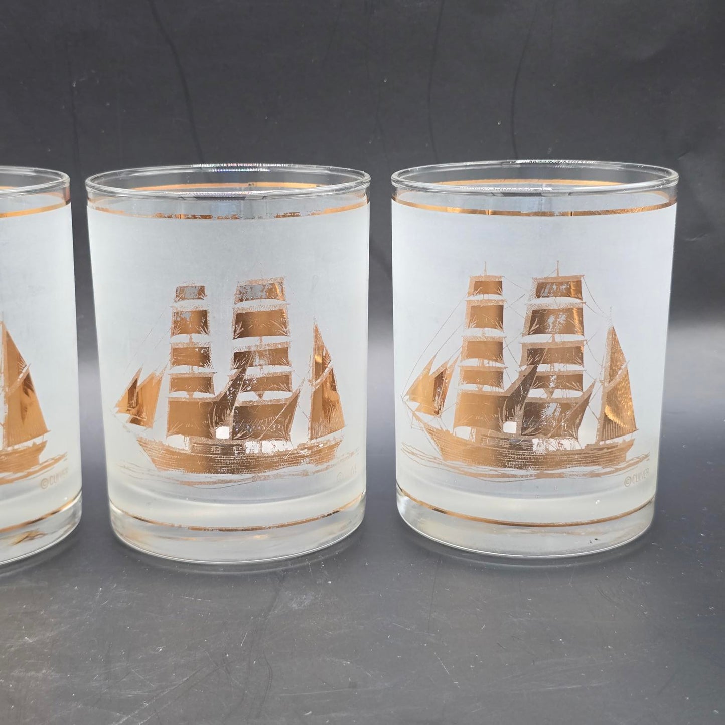 Vintage MCM Culver Ltd Schooner Ship Glasses