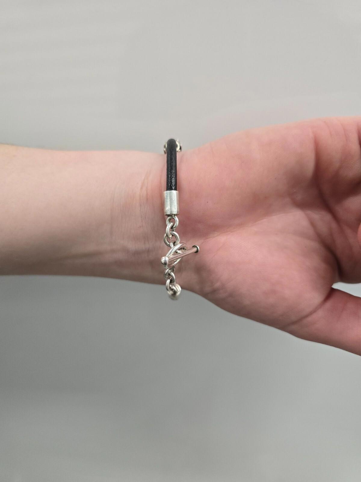 Sterling and Black Leather Bracelet