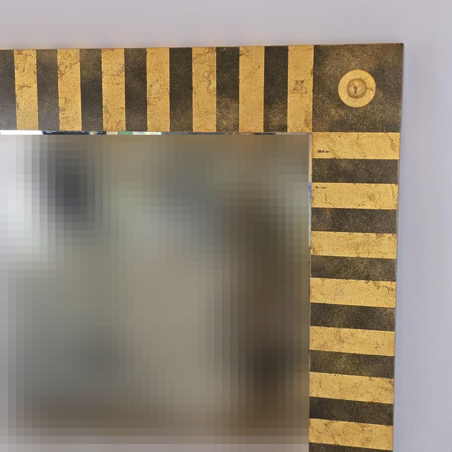 Large Mackenzie-Childs Style Striped Mirror with Gold Accents